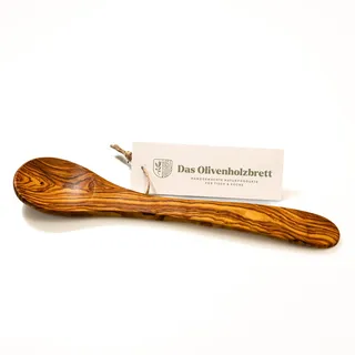 DAS OLIVENHOLZBRETT®Servierlöffel/Rührlöffel/Kochlöffel/Holzlöffel/25cm | klassischer Löffel aus Olivenholz/hochwerig und langlebig/Küchenhelfer aus Holz/Holzlöffel