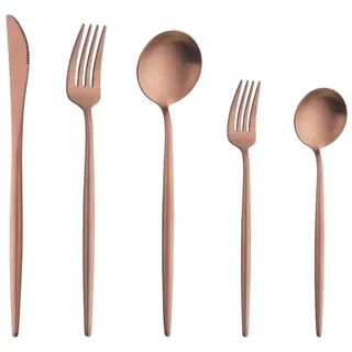 Buyer Star Matte Rose Gold Besteck Set, 5 Stück Edelstahl Besteck Set Gold Matt für Haus Küche Restaurant Parteien, Essbesteck Set Mit Gabeln Löffeln Messern Spülmaschinenfest