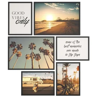 Papierschmiede® Mood Poster Set Los Angeles, Gerahmte Bilder (Rahmen: Material und Farbe wählbar), Wohnzimmer Deko Schlafzimmer, 2x DIN A4 und 4x DIN A5, California Dreaming West Coast