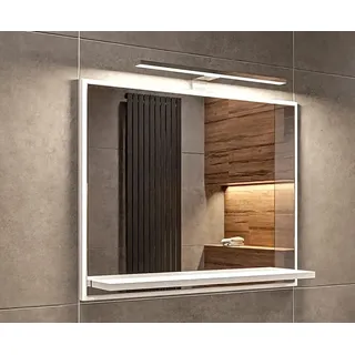 hajduk furniture Badezimmer Spiegel mit Beleuchtung und Ablage, Weiß Badspiegel Wandspiegel 60 cm, Bad Spiegel mit LED Aufbauleuchte - Weiß