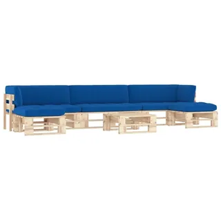 6-tlg. Paletten-Lounge-Set mit Kissen Imprägniertes Kiefernholz - Blau/Bunt