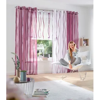 MY HOME Gardine »Dimona«, (2 St.), 2-er Set, transparent, Voile, Polyester, Wellen 758785-6 weiß/beere