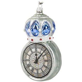Maxglass Weihnachtskugel Uhr aus Glas silber / rot / blau 12,5cm x 7cm x 6cm