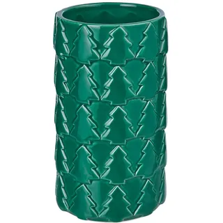 BUTLERS Blumenvase - Statement - Tannenbaum Relief | Farbe Grün - ø10 x H18 cm - Dekovase für Trockenblumen & Zweige - Tischvase für Flur & Wohnzimmer