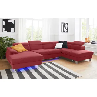 Wohnlandschaft COTTA "Komaris U-Form, B: 320 cm", rot, Sofas, Kinder, B/H/T: 320cm, Leder PAMPAS, Ottomane rechts,mit Bettfunktion,mit Bettkasten,mit RGB-LED-Beleuchtung,mit Kopfteilverstellung, Microfaser PRIMABELLE (100% Polyester);Kunstleder SOFTLUX;Feinstruktur (100% Polyester);Kunstleder SOFTLUX/Struktur (100% Polyester);NaturLEDER, Wohnlandschaft, mit Kopfteilverstellung, optional Schlaffunktion, Bettkasten & Licht, B:320cm