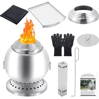 CHANGEMOORE Rauchfreie Feuerschale Ø29cmmit Dreifachverbrennung 150% Effizienz, Kugel-Feuertonne mit Holzvergaser & Aschelade für 360° Wärme, Garten, Terrasse, Camping (Raucharm & Tragbar), Grill