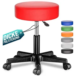 CASARIA Rollhocker Höhenverstellbar 10cm Polsterung 46-60cm Sitzhöhe 360° Drehbar Ø35cm rund Rollen Bürohocker Drehhocker Arbeitshocker Hocker rot