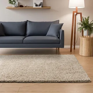 Interiyou Hochflor Teppich Sofia - 250x300 cm Beige - flauschig und einfarbig - waschbar und rutschfest - weicher Langflor