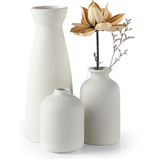 HIBNOPN Dekovase Keramik Vasen 3er-Set Kleine Blumenvasen für Bücherregal, Tisch Deko (3 St) weiß