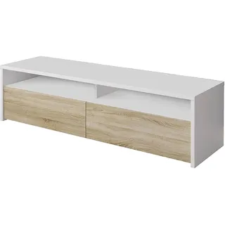 Abitare - Henderson Tv-schrank, Tv-ständer, Modernes Niedriges Wohnzimmer-buffet, Wohnzimmer-tv-sideboard Mit 2 Türen, 130 X 40 X 36 Cm, Weiß Und Eiche