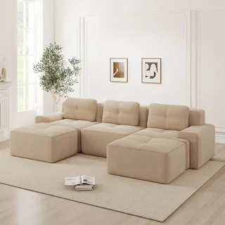 Cloud Modulsofa Boneless U-förmiges Sofa, Modulares Sofa Mit Ottoman, Modulares Cloud-sofa, 3-sitzer Corduroy-cloud-sofa Für Wohnzimmer, Montagefreies Sofa, Beige
