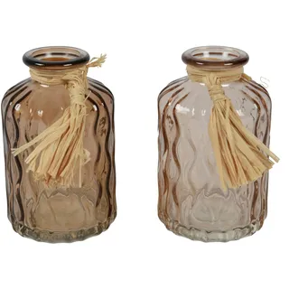 Decoris 1 Vase Glas 6x10cm Deko Blumenvase Braun - Runde Tischvase - Wohnzimmer Deko - Glasvase Modern Runder Wellenrelief - Flaschenvase Flower Vases