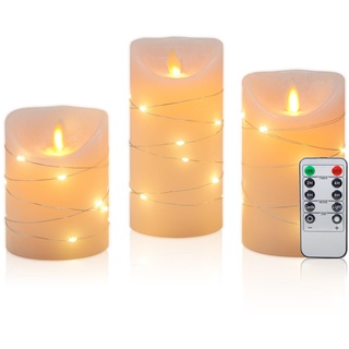 CCLIFE LED Kerzen Set mit Fernbedienung Timer Funktion 300 Stunden flackernde Paraffin Echtwachs,mit Lichterkette