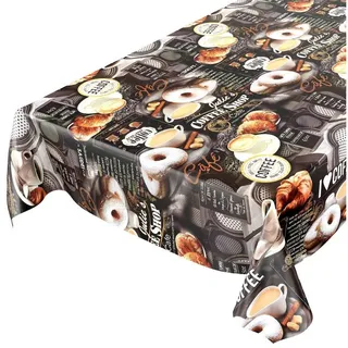ANRO Wachstuchtischdecke Wachstuch Wachstischdecke Tischdecke abwaschbar Kaffee Süßigkeiten Donuts 200 x 140cm, Dunkelgrau