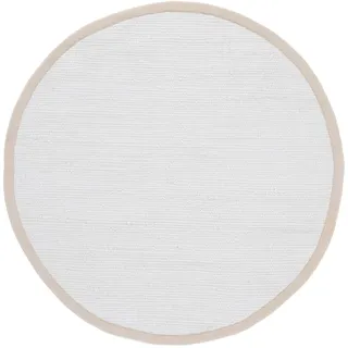 carpetfine Flickenteppich Kelim Chindi Uni rund Weiß Ø 60 cm handgewebt | Fleckerlteppich aus Baumwolle für Wohnzimmermit Fransen