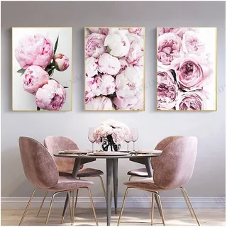 HTWLMM Rosa Blühende Blume Bilder Nordic Leinwand Poste Wandbilder Wohnzimmer Mädchen Schlafzimmer Deko Modern Kunst Badezimmer Bilder Poster Set Rahmenlos (3X50X70CM,2)