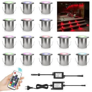DarisingSun 16er RGB LED Deck-Einbaustrahler, Ø39mm 0,5W mit Fernbedienung | IP67 wasserdicht Aluminium, dimmbar Farbwechsel, für Terrasse, Garten, Gehweg, Innen & Außenbereich