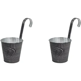 DARO DEKO Metall Hängetopf grau Ø 13cm - 2 Stück Blumentopf hängend Balkon Übertopf
