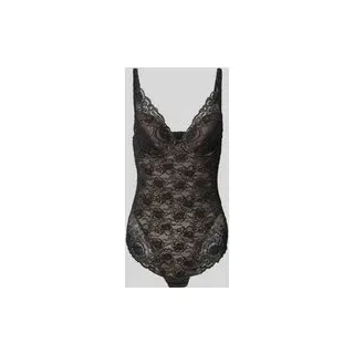 Body aus Spitze mit Hakenverschluss Modell 'Cyrile', Metallic Black, 80D