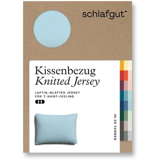 schlafgut Knitted Jersey Kissenbezug 70x90 cm Blue Light Uni weicher Premium Kopfkissenbezug einzeln, faltenfrei mit Elasthan