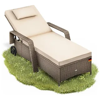 Casaria Gartenliege, 165kg Belastbar 7cm Auflage mit Rollen Sonnenliege 5fach verstellbar beige