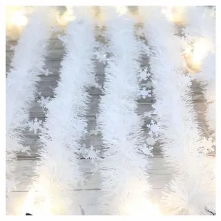SHTGOI Lametta Girlande Weiß Weihnachtsgirlande mit Schneeflocken Anhänger 2m*8.5cm Verdickte Künstliche Dekogirlande Weihnachtskranz Winter Girlande deko für Türen Kamine Treppen Wand Tür Kamin