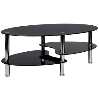 DDMINE Couchtisch, Gehärtetes Glas Wohnzimmertisch, Ovaler Couchtisch mit Rutschfesten Beinen und Stabiler, Kaffeetisch Beistelltisch im Wohnzimmer, Salontisch 90x50x43cm (Schwarz)