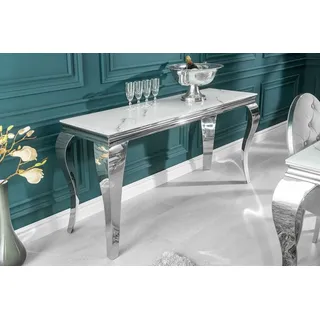 riess-ambiente Konsolentisch MODERN BAROCK 145cm grau / weiß, Glastisch · Marmor-Optik · Edelstahl-Beine grau