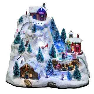 Konstsmide LED Szenerie Skipiste mit Animation, 8 klassischen Weihnachtsliedern, wählbare Energieversorgung, 15 Bunte Dioden, 4.5V Innentrafo/batteriebetrieben, Innen, 3 x AA 1.5V (exkl.) - 3403-000