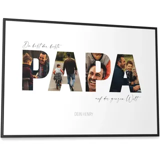 Papierschmiede® Geschenk für Papa Bild mit Fotos - A2 im Bilderrahmen XXL - Personalisiertes Vatertagsgeschenk - Bester Papa Poster personalisierbar Geburtstag Vatertag Weihnachten