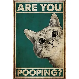 Lonnalee Lustige Katze Wandbild Kunstdruck Katze Bild Poster Lustig Spruch Badezimmer WC Deko 30.5x20.3cm Zinn Rechteck 20cm x 30cm