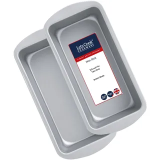 Lets Cook Cookware Kastenformen, 450 g, Doppelpack (2er-Set), kompatibel mit Luftfritteusen, doppelt beschichtet, antihaftbeschichtet, hergestellt in Großbritannien
