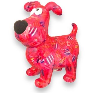 Pomme Pidou Spardose Hund Hugo Herzen Motiv in rosa rot Sparschwein aus Keramik mit Tiermotiv H20,2 x B10,5 x T19 cm farbenfrohe Sparbüchse als Geschenkidee