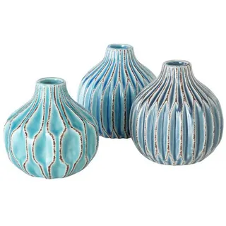 BOLTZE Dekovase Vase im 3er Set im Shabby Chic Look aus Keramik Blumenvase Blau