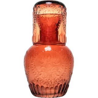 Vintage-Nachttisch-Wasserkaraffe und Glas-Set, Nachttischkaraffe, Nacht-Wasserkaraffe und Becher, 1 L Vintage-Nachttisch-Glaskaraffe, Glaskaraffe, Krug mit Tasse für Schlafzimmer, Badezimmer,(orange)
