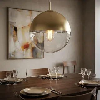 Pendel Kugel Decken Lampe Wohn Zimmer Glas Hänge Leuchte gold im Set inkl. LED Leuchtmittel