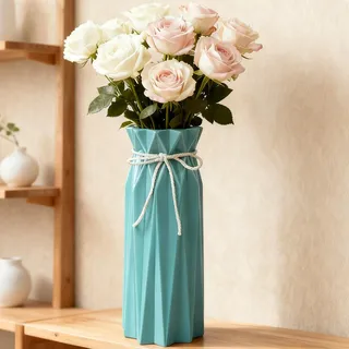 Disoza Vasen Tischdeko Keramik Modern Vase Vintage Blau Vase für Pampasgras Blumen Trockenblumen Blau Blumenvase Vasen für Hochzeit Porzelan Tulpenvase Küche Büro Wohnzimmer 24x10x10cm