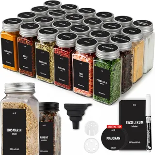Deco haus® Gewürzgläser eckig mit Schraubkappe 24er Set [+Etiketten & Streueinsatz] - Gewürzdosen Set Glas - Gewürzbehälter Spice Jars - Gewürze Aufbewahrung - Gewürz Organizer Gewürzaufbewahrung