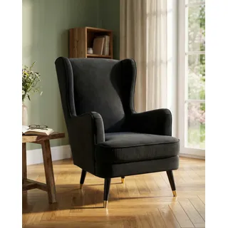 Home Affaire Ohrensessel ZILLER Cord/Samtvelours 70 x 105 x 91 cm Schwarz