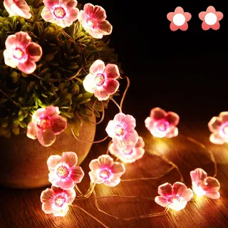 dpzo LED Lichterkette Kirschblüten 4 m Rosa