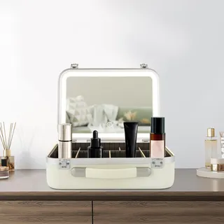 Kosmetik Aufnahmebox Mit Spiegel Mit Licht, Kosmetiktasche Aufbewahrung Kosmetiktasche, Friseur Werkzeug Organisator, 34  24  12cm