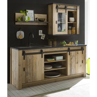 Küche "Stove" in Used Wood und anthrazit Küchenschrank Set 3-teilig