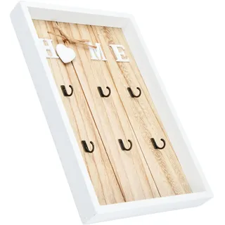 volumoon SchlüSselhaken aus Holz, SchlüSselbrett mit 6 Haken, Wand SchlüSselhalter mit ‘HOME’ Dekoration, Schlüsselhaken, Geeignet für Eingangsbereich, Haustür, Flur, Schlafzimmer (20x30cm)