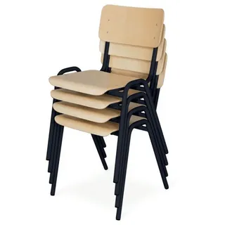 PROREGAL® Stapelstuhl Stapelstuhl 4er Set, Grau/Buche, aus Holz, HxBxT 80x38x41cm, Stapelbar schwarz
