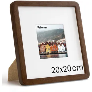 Feihorrm Massivholz Bilderrahmen, Eiche Bilderrahmen, Mit gehärtetem Glas, Für 20x20 cm-Fotos ohne Passepartout oder 9x9 cm-Fotos mit Passepartout (Dunkel Braun, 20x20 cm/ 1x)
