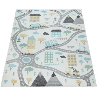 Paco Home Kinderteppich 133 x 190 cm Grau/Petrol/Weiß