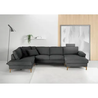 Candy Wohnlandschaft 3C CANDY "Lecce, wahlweise PUR-Schaumstoff oder Tonnentaschenfederkern U-Form", schwarz, B:339cm H:86cm T:220cm, 95% Polyester, 5% Nylon, Sofas, Wohnlandschaft, Bettkasten in Umbauecke und Longchair, sowie Querschläfer im 2-Sitzer