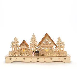Konstsmide Weihnachtsbeleuchtung  LED Holzsilhouette naturfarben Dorf