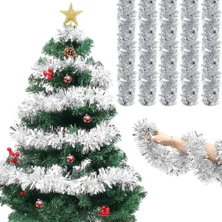 XULEGGNK 5 * 2 M Metallische Lametta Girlanden, Weihnachtsbaum Dekoration Girlande, Weihnachten Lametta Glänzend, Für Weihnachten, Hochzeiten, Urlaubsfeiern Dekoration, Silber