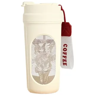 Uxsjakjsd Selbstrührendes Glas für Kaffeetasse, 450 Ml, Selbstmischendes Glas mit Holzgriff für Kaffee, Milch, Proteinpulver, Rot